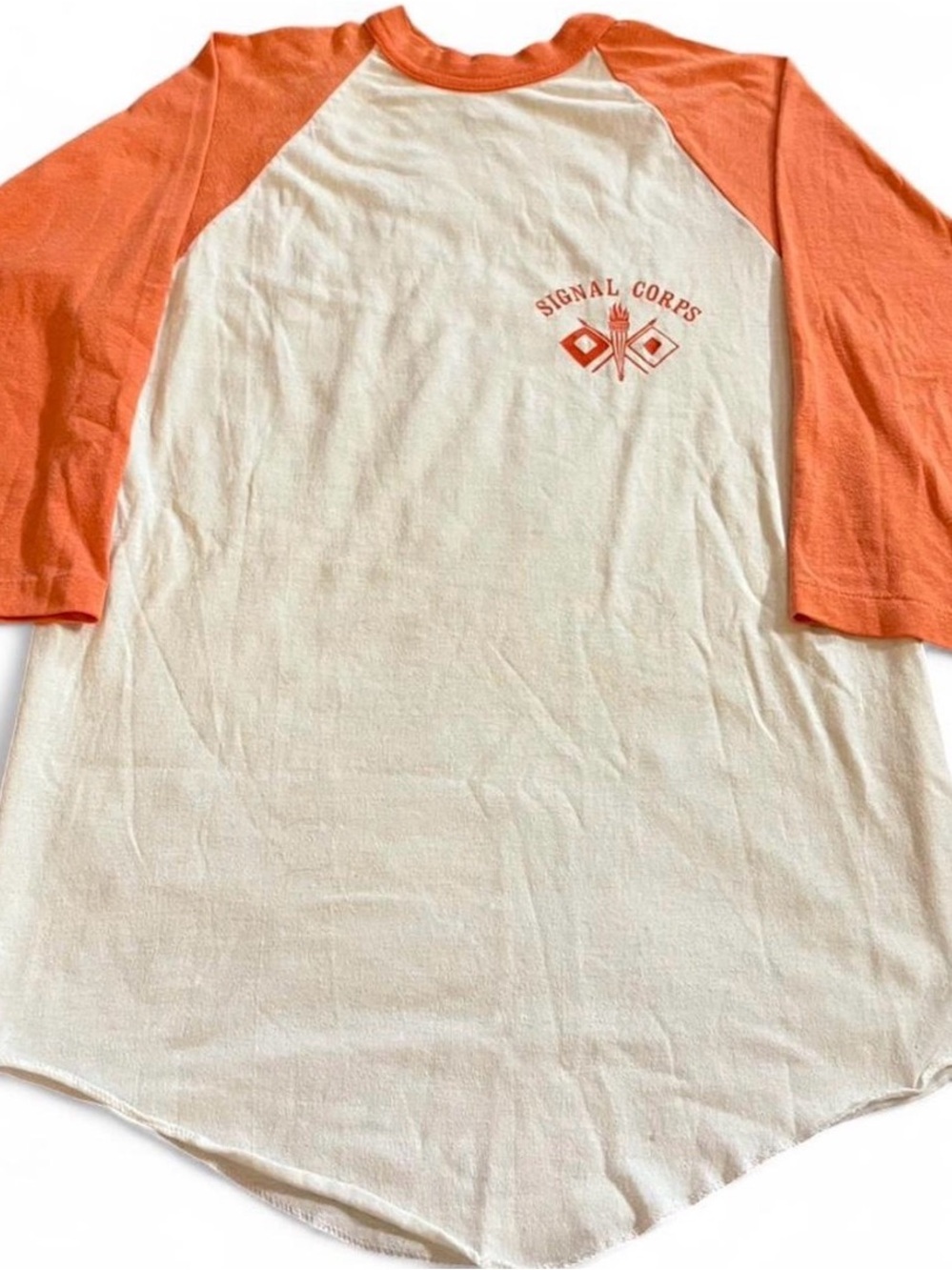 Men’s Vintage 80s Signal Corps White/Orange 3/4 Sleeves Size M